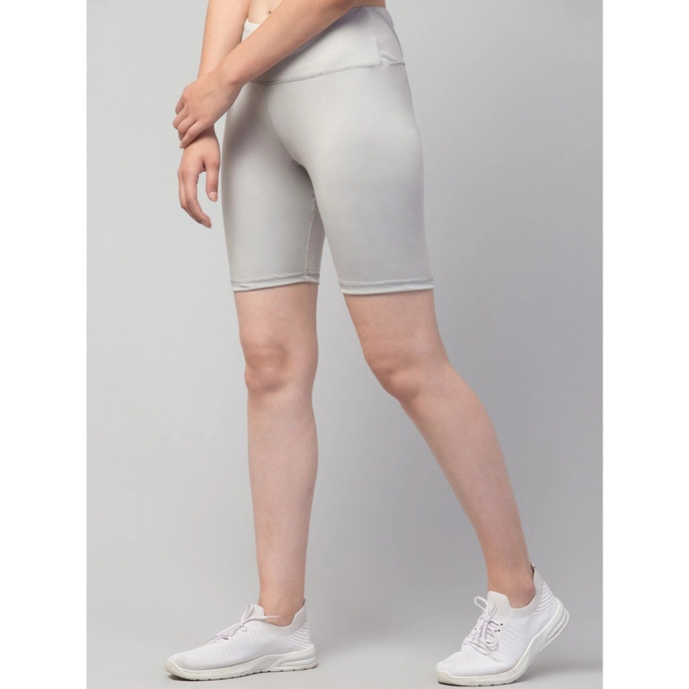 Seduva Women's Polyester Solid Above Knee High-Rise Shorts (Grey)
