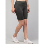 Seduva Women's Polyester Solid Above Knee High-Rise Shorts (Green)