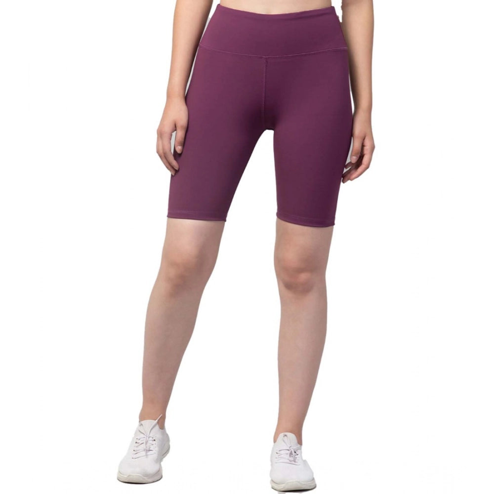 Seduva Women's Polyester Solid Above Knee High-Rise Shorts (Purple)