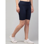 Seduva Women's Polyester Solid Above Knee High-Rise Shorts (Navy)