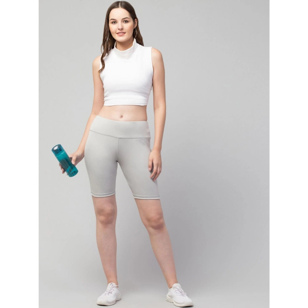 Seduva Women's Polyester Solid Above Knee High-Rise Shorts (Grey)