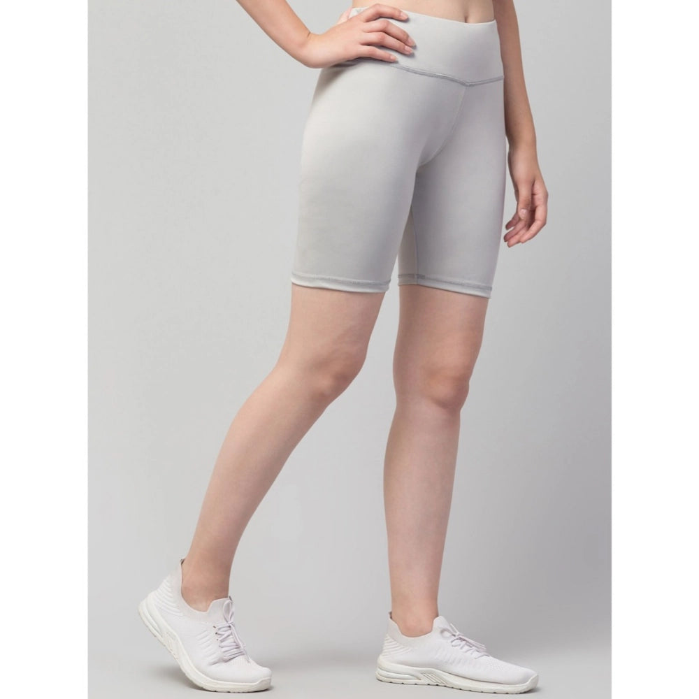 Seduva Women's Polyester Solid Above Knee High-Rise Shorts (Grey)
