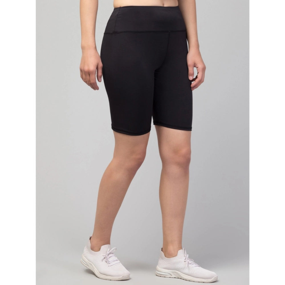 Seduva Women's Polyester Solid Above Knee High-Rise Shorts (Black)