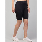 Seduva Women's Polyester Solid Above Knee High-Rise Shorts (Black)