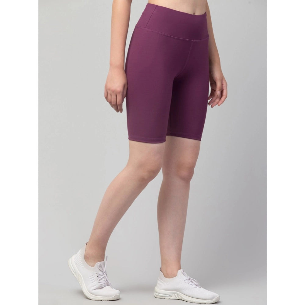 Seduva Women's Polyester Solid Above Knee High-Rise Shorts (Purple)