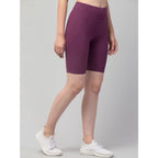 Seduva Women's Polyester Solid Above Knee High-Rise Shorts (Purple)