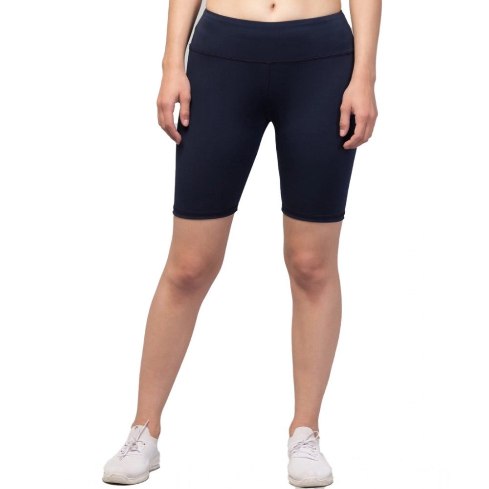 Seduva Women's Polyester Solid Above Knee High-Rise Shorts (Navy)