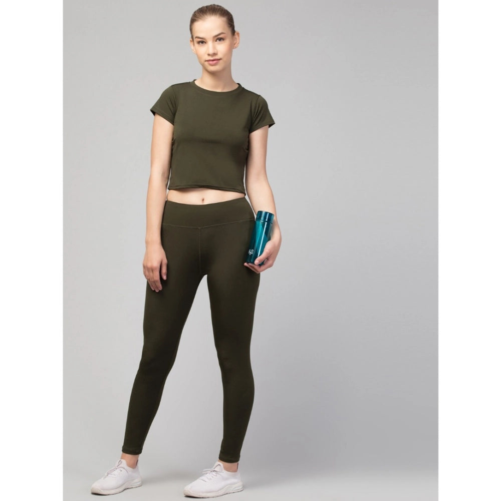 Seduva Women's Polyester Solid Ankle Length High-Rise Tights (Olive)