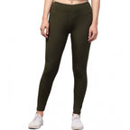 Seduva Women's Polyester Solid Ankle Length High-Rise Tights (Olive)