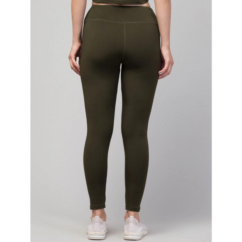 Seduva Women's Polyester Solid Ankle Length High-Rise Tights (Olive)