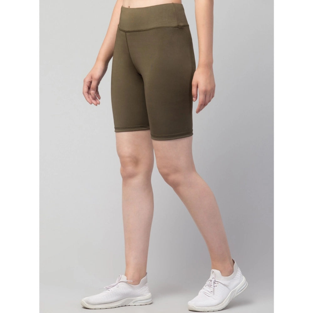 Seduva Women's Polyester Solid Above Knee High-Rise Shorts (Olive)