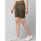Seduva Women's Polyester Solid Above Knee High-Rise Shorts (Olive)