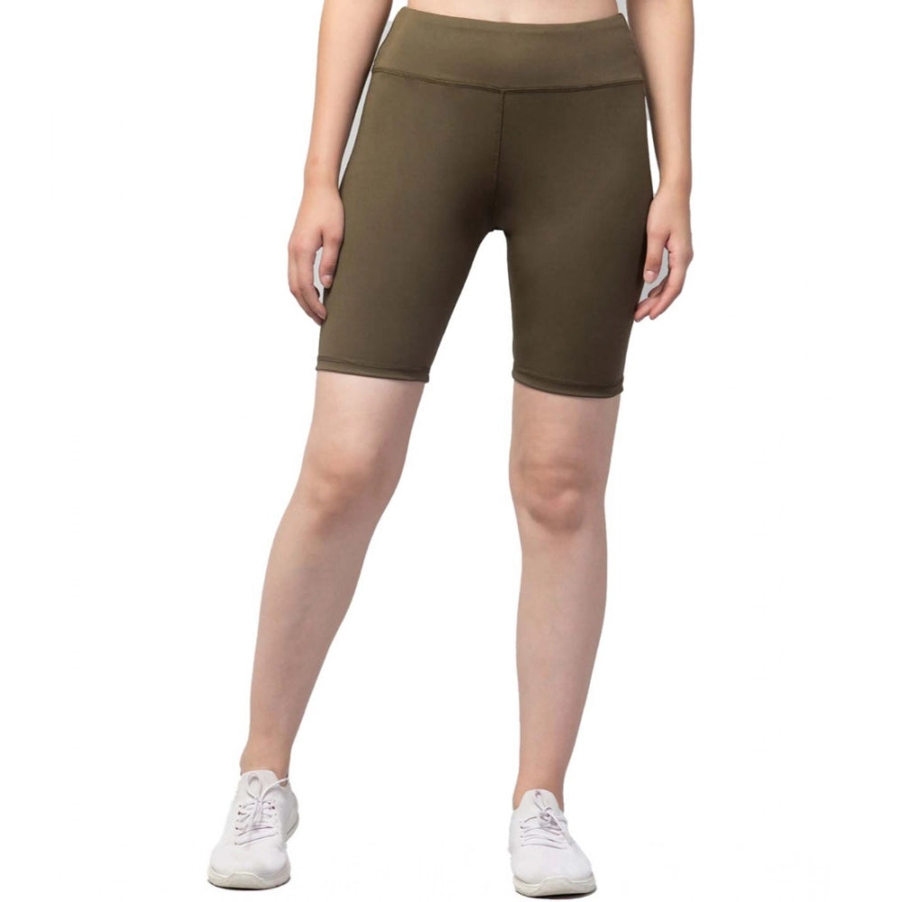 Seduva Women's Polyester Solid Above Knee High-Rise Shorts (Olive)