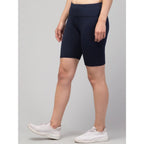 Seduva Women's Polyester Solid Above Knee High-Rise Shorts (Navy)