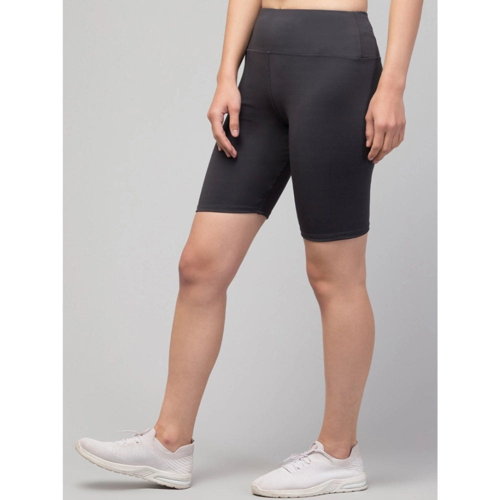 Seduva Women's Polyester Solid Above Knee High-Rise Shorts (Grey)