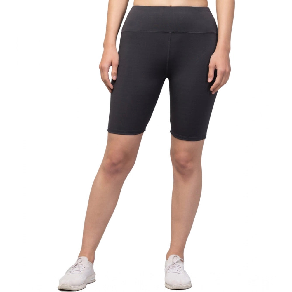 Seduva Women's Polyester Solid Above Knee High-Rise Shorts (Grey)