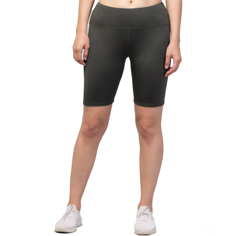 Seduva Women's Polyester Solid Above Knee High-Rise Shorts (Green)