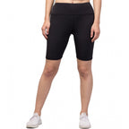 Seduva Women's Polyester Solid Above Knee High-Rise Shorts (Black)