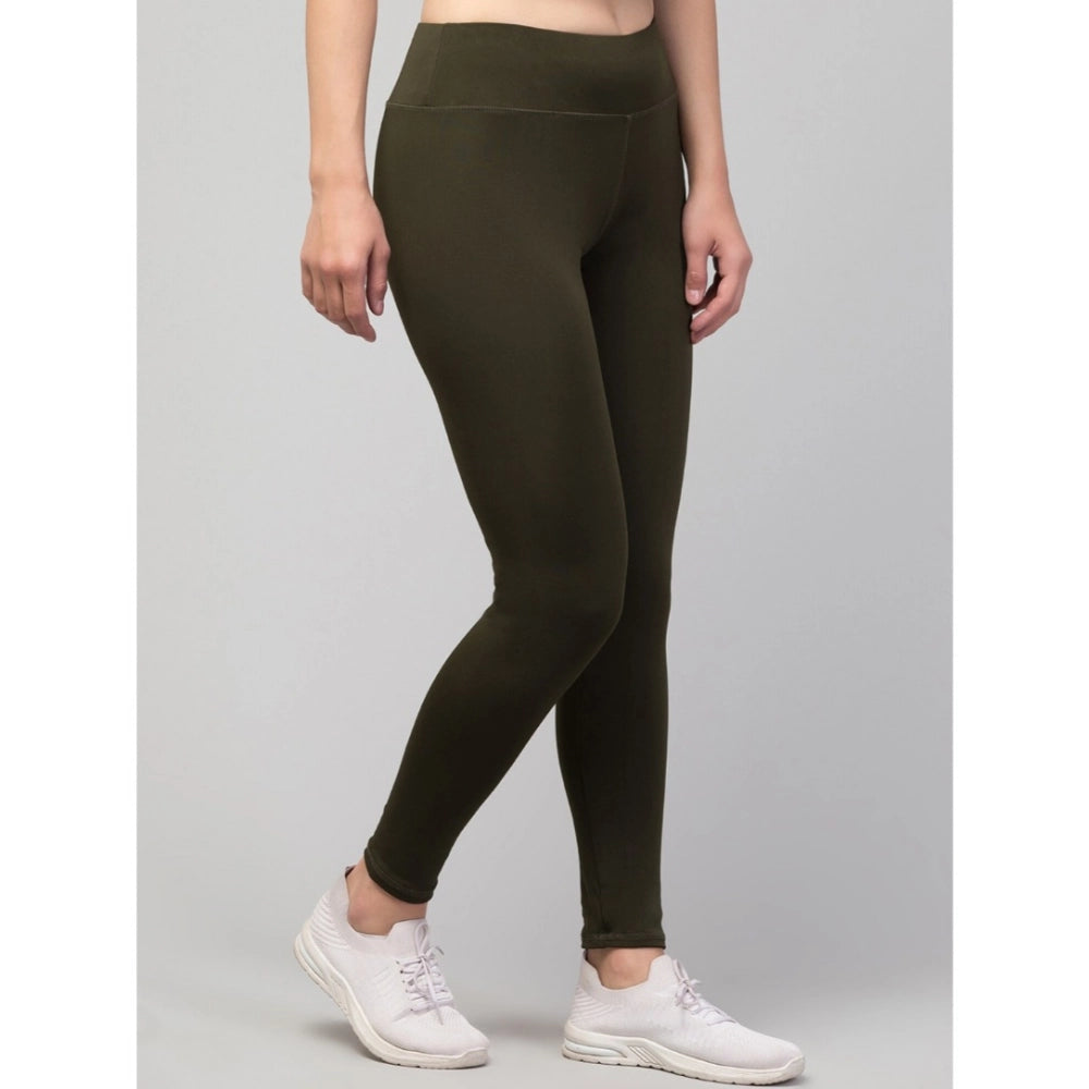 Seduva Women's Polyester Solid Ankle Length High-Rise Tights (Olive)