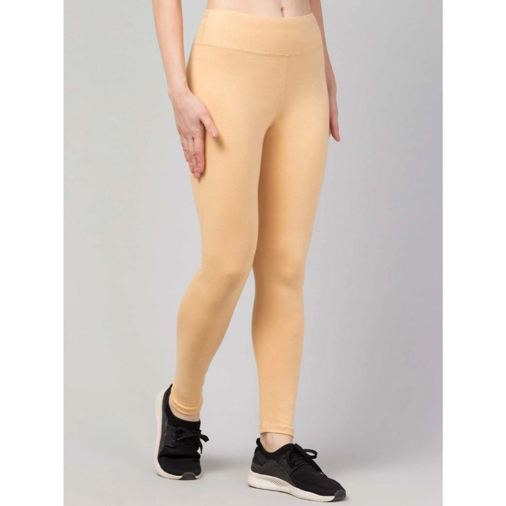 Seduva Women's Polyester Solid Ankle Length High-Rise Tights (Beige)