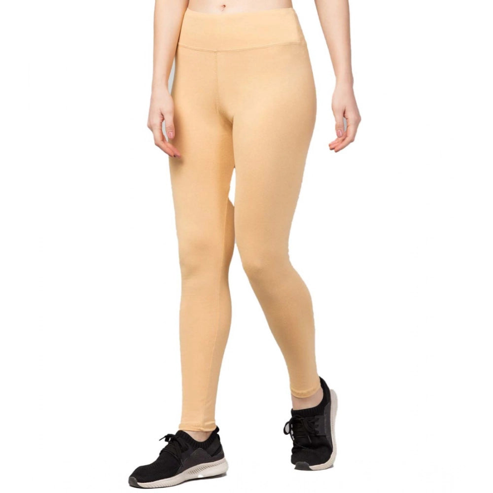 Seduva Women's Polyester Solid Ankle Length High-Rise Tights (Beige)