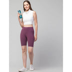 Seduva Women's Polyester Solid Above Knee High-Rise Shorts (Purple)
