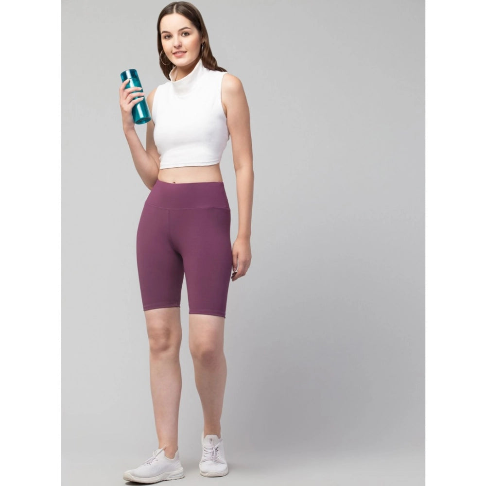 Seduva Women's Polyester Solid Above Knee High-Rise Shorts (Purple)