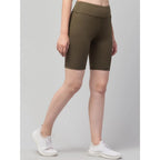 Seduva Women's Polyester Solid Above Knee High-Rise Shorts (Olive)