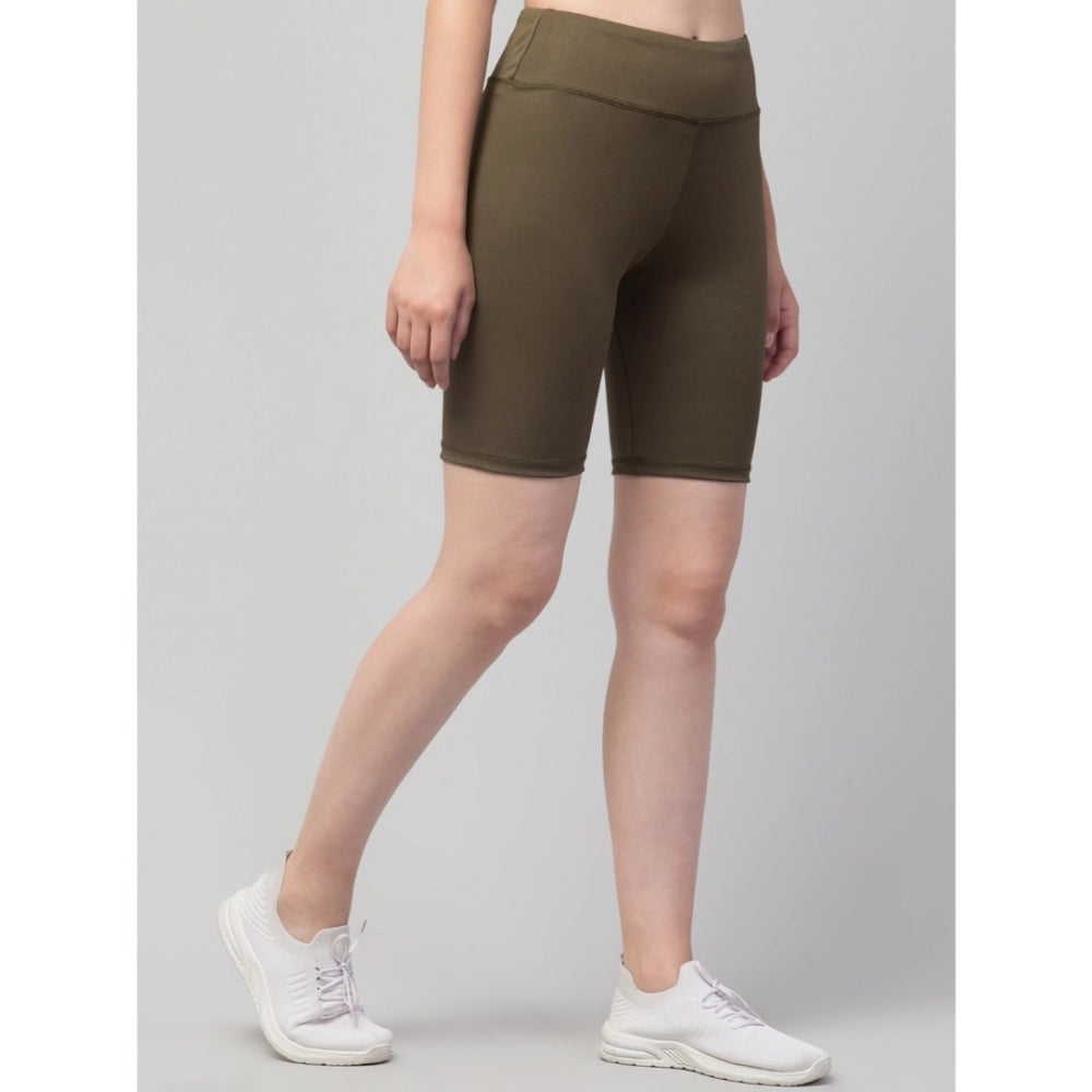 Seduva Women's Polyester Solid Above Knee High-Rise Shorts (Olive)