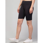 Seduva Women's Polyester Solid Above Knee High-Rise Shorts (Black)