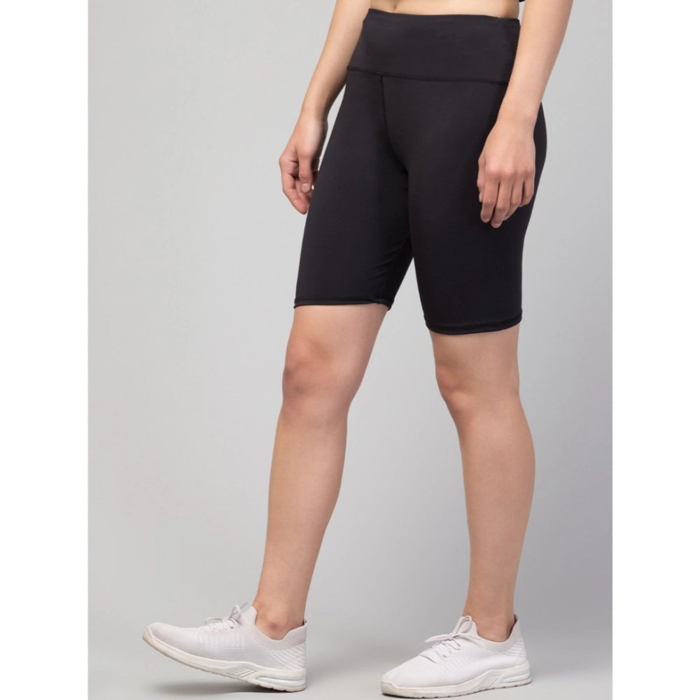 Seduva Women's Polyester Solid Above Knee High-Rise Shorts (Black)