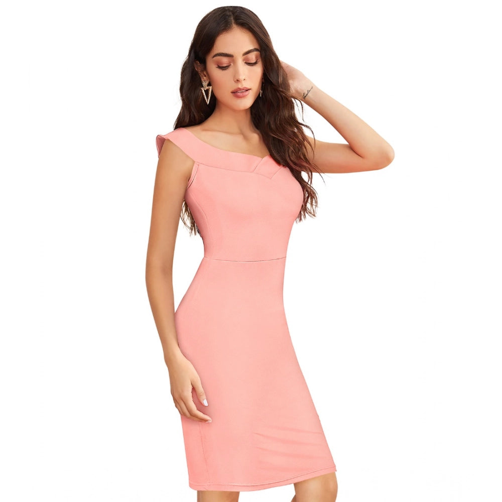 Seduva Women's Knitting stretchable Solid Round Neck Sleeveless Dress (Peach)