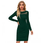 Seduva Women's Knitting stretchable Solid Round Neck Full Sleeve Dress (Green )