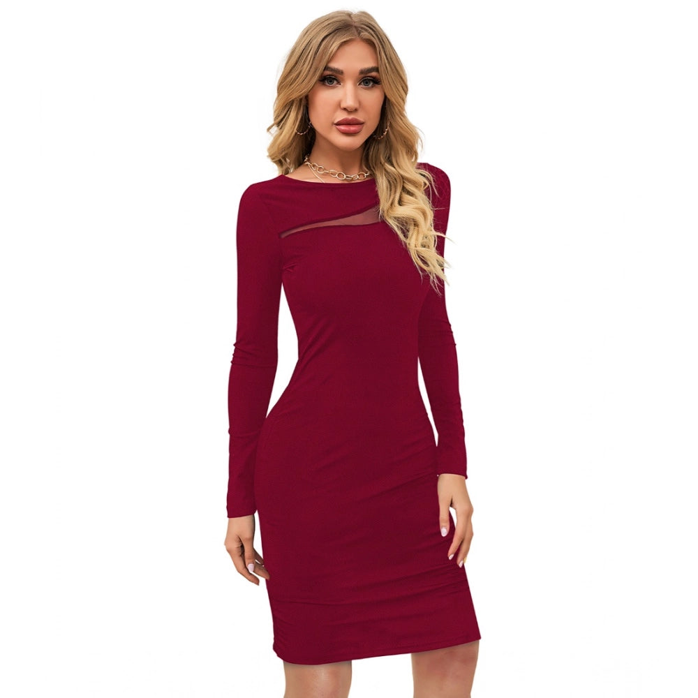 Seduva Women's Knitting stretchable Solid Round Neck Full Sleeve Dress (Maroon)