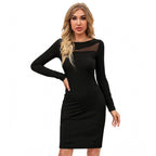 Seduva Women's Knitting stretchable Solid Round Neck Full Sleeve Dress (Black)