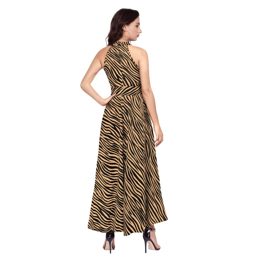 Seduva Women's Polyester Zebra Pattern Halter Neck Sleeveless Dress (Yellow)