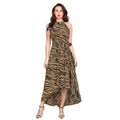 Seduva Women's Polyester Zebra Pattern Halter Neck Sleeveless Dress (Yellow)
