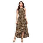Seduva Women's Polyester Zebra Pattern Halter Neck Sleeveless Dress (Yellow)