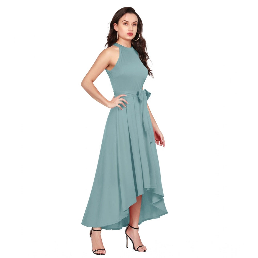 Seduva Women's Polyester Solid Halter Neck Sleeveless Dress (Pista)