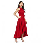 Seduva Women's Polyster Solid Halter Neck Sleeveless Dress (Red)
