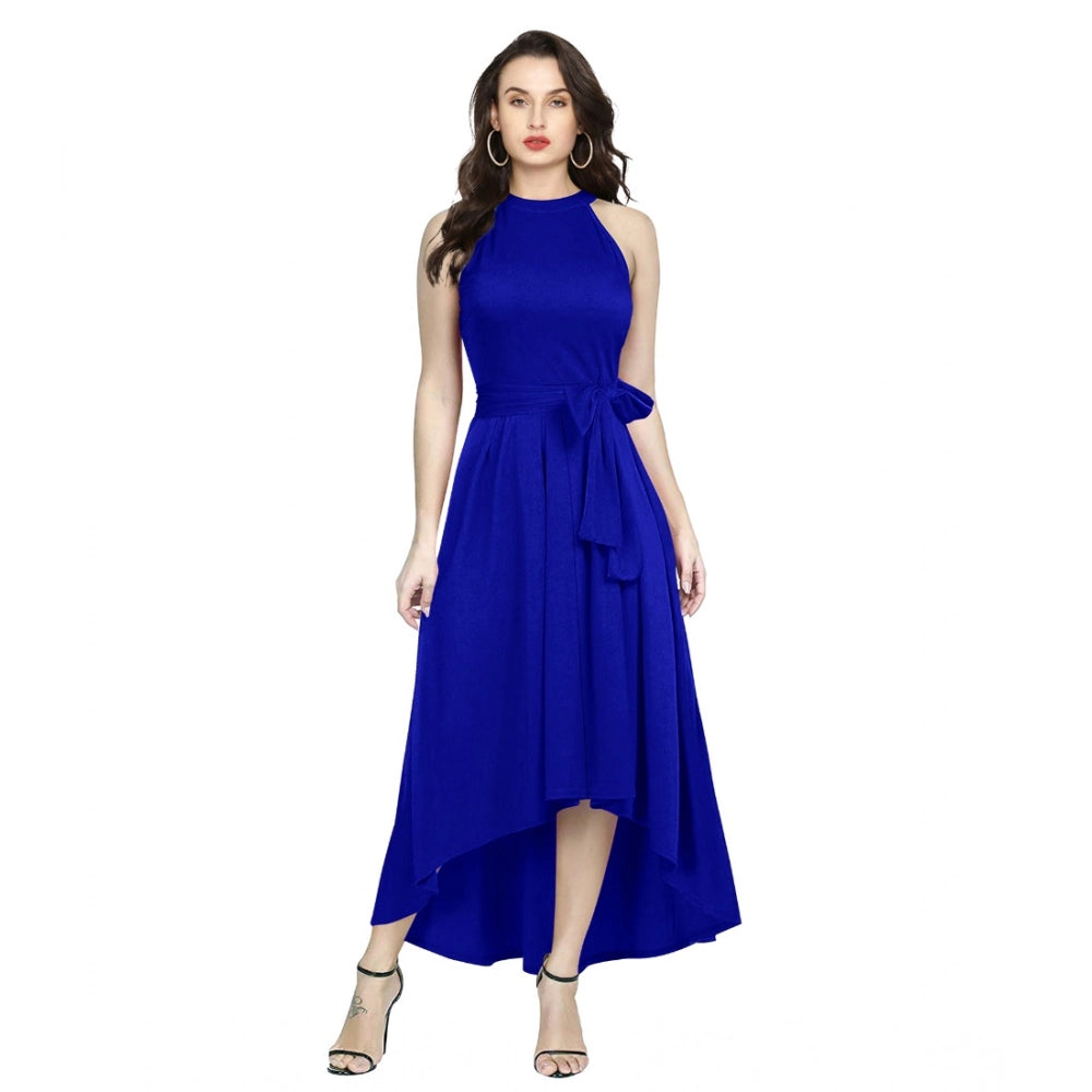 Seduva Women's Polyster Solid Halter Neck Sleeveless Dress (Royal Blue)