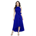 Seduva Women's Polyster Solid Halter Neck Sleeveless Dress (Royal Blue)