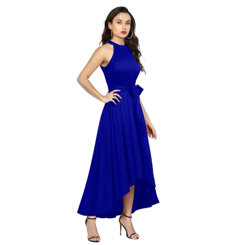 Seduva Women's Polyster Solid Halter Neck Sleeveless Dress (Royal Blue)