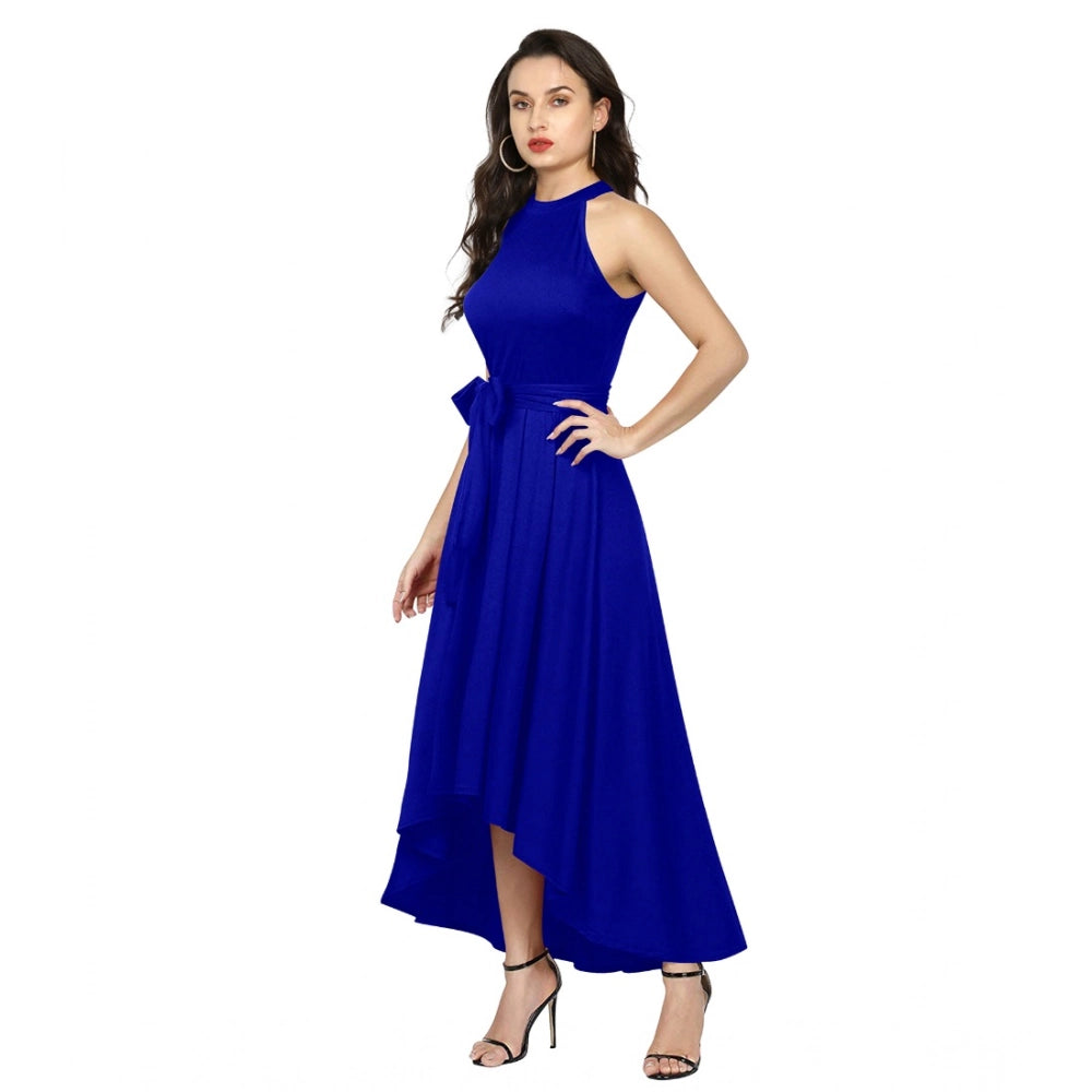 Seduva Women's Polyster Solid Halter Neck Sleeveless Dress (Royal Blue)