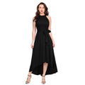 Seduva Women's Polyster Solid Halter Neck Sleeveless Dress (Black)