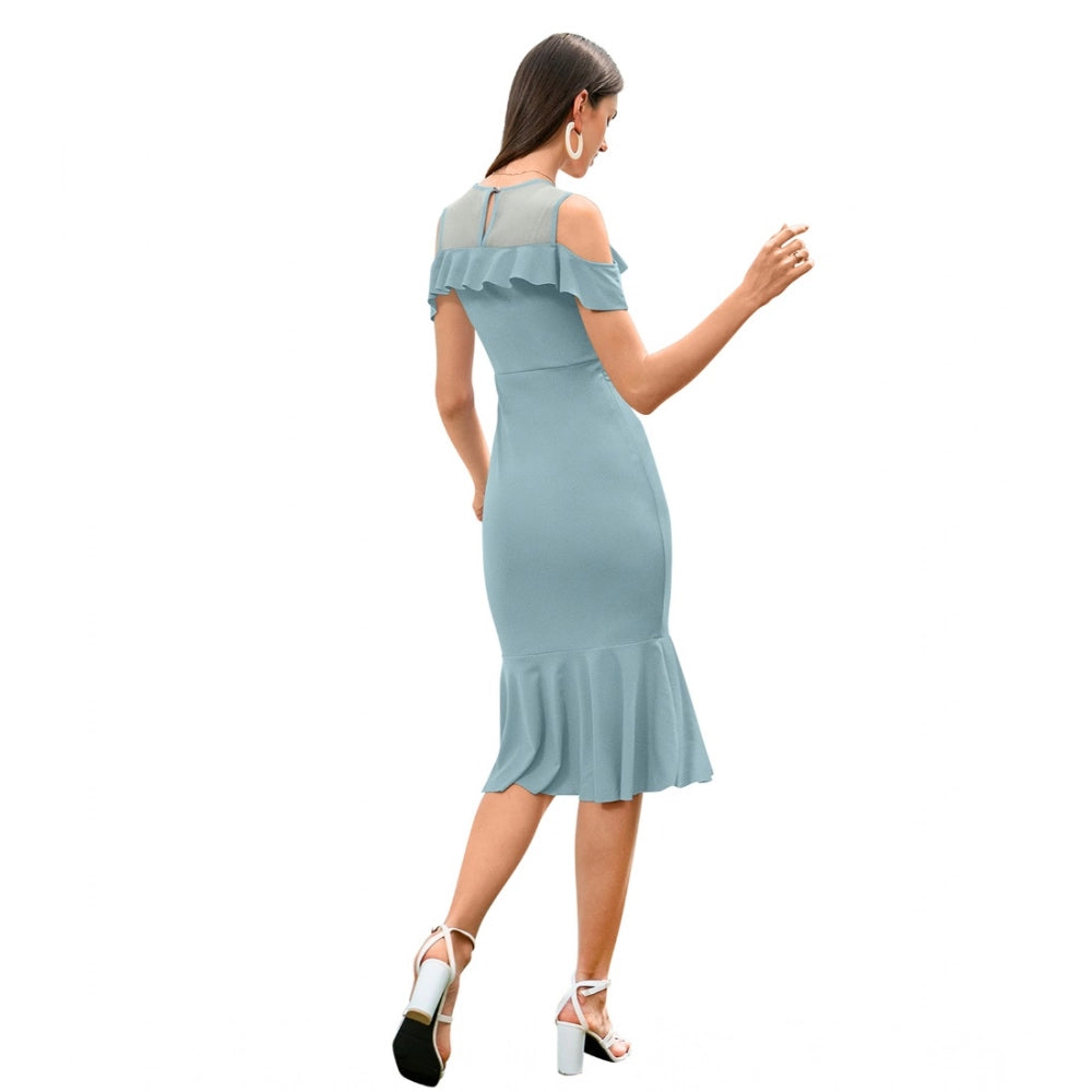 Seduva Women's Knitting stretchable Solid Round Neck Sleeveless Dress (Pista )