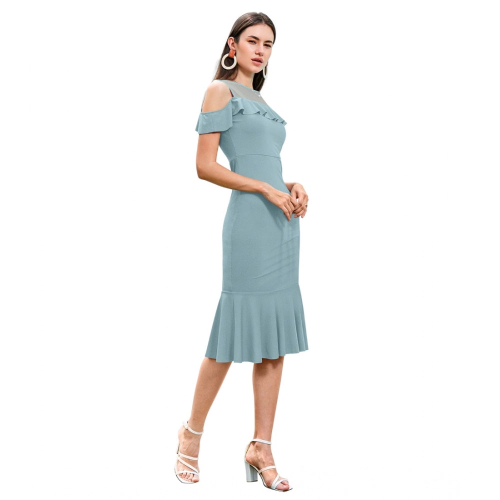 Seduva Women's Knitting stretchable Solid Round Neck Sleeveless Dress (Pista )