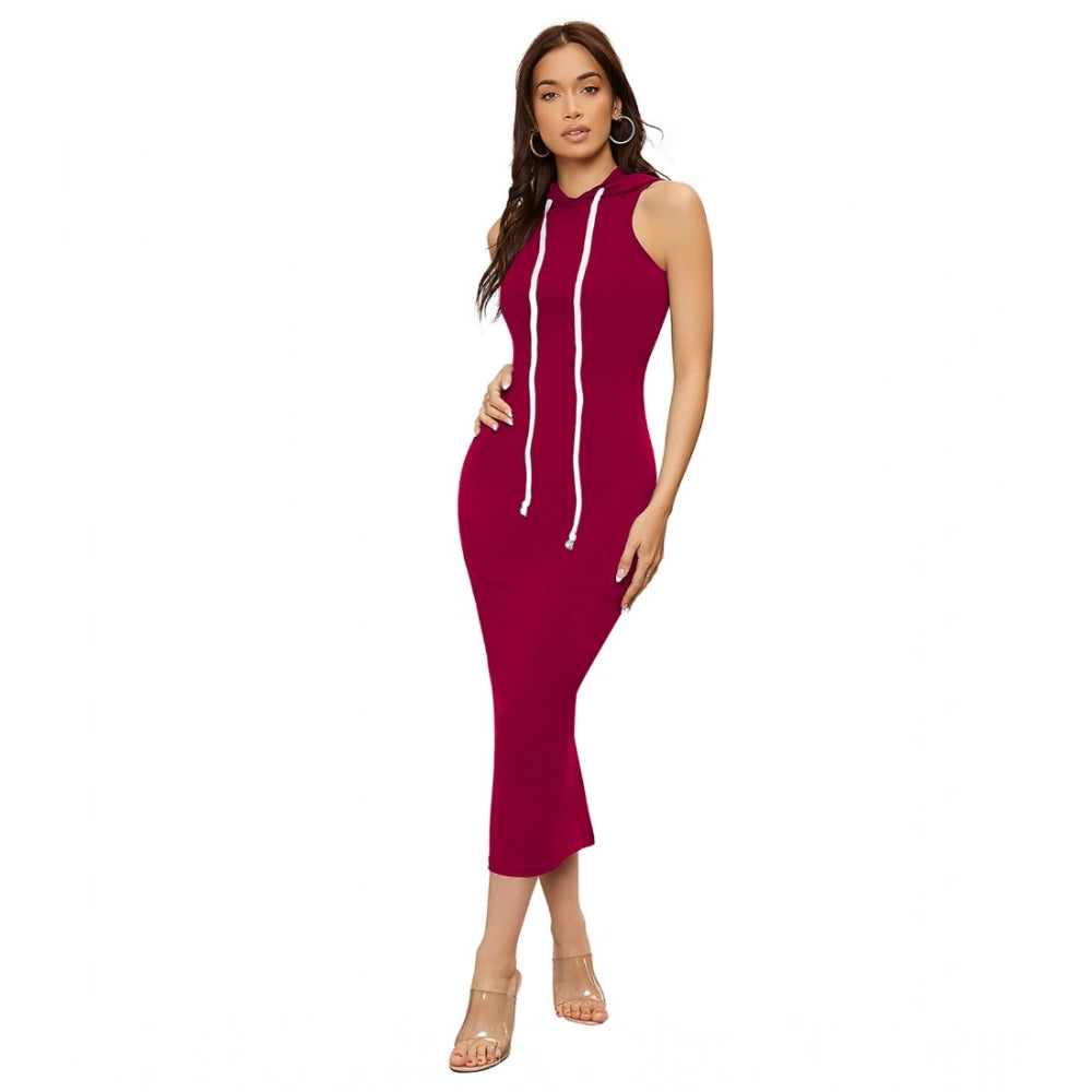 Seduva Women's Knitting stretchable Solid Round Neck Sleeveless Dress (Maroon)