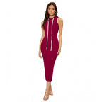 Seduva Women's Knitting stretchable Solid Round Neck Sleeveless Dress (Maroon)