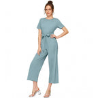 Seduva Women's Knitting stretchable Solid Round Neck Cap Sleeve Jumpsuit (Pista )